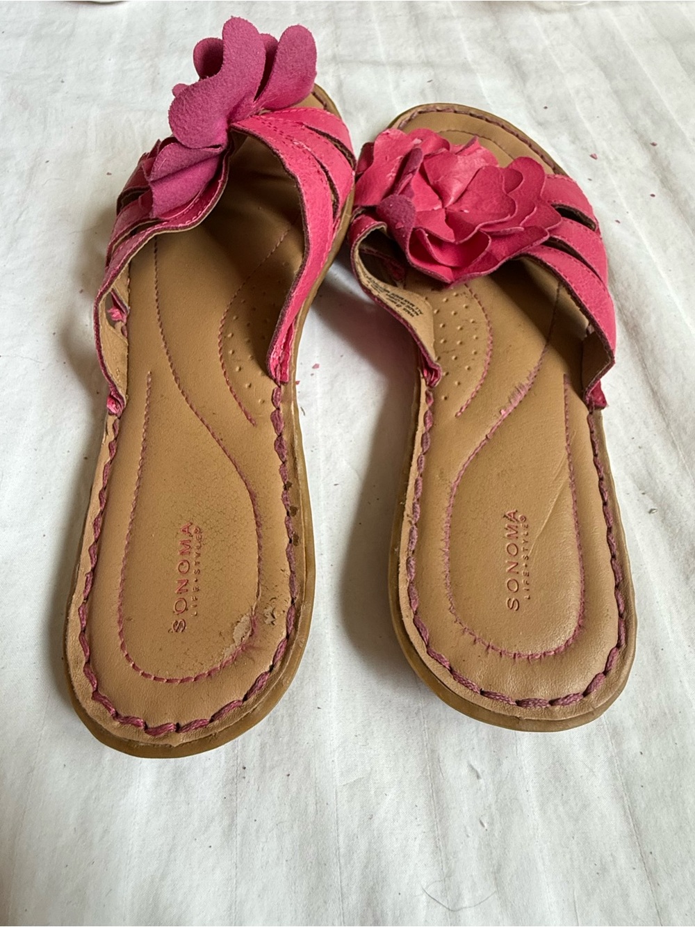Sonoma Life + Style "Mariel" Fuchsia Pink Floral Slide Sandals Size 8 Summer - Picture 8 of 8